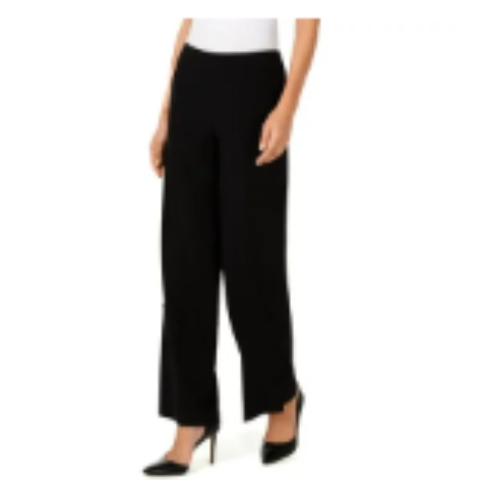 NWT Nine West Womens Solid Black Wide Leg Dress Pants Button Detail Size 12